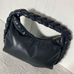 JustFab Black Braided Handle Faux Leather Bag Purse Handbag